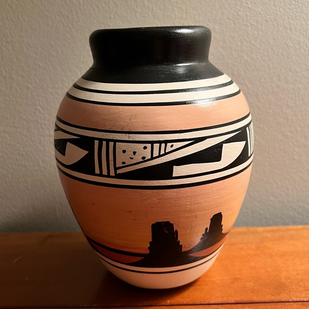Cedar Mesa signed hand-painted pottery jar Desert Rainbow